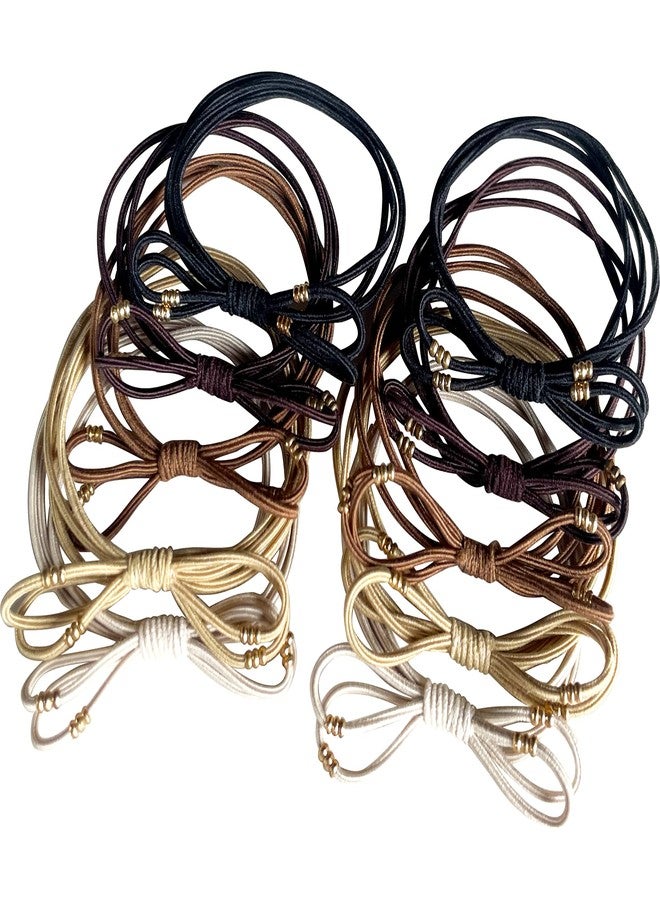 UDeBe Fashion Bow Hair Ties with Golden Beads, Thin Hair Elastics Tie Korean, Basic 10 Counts. - Image 1